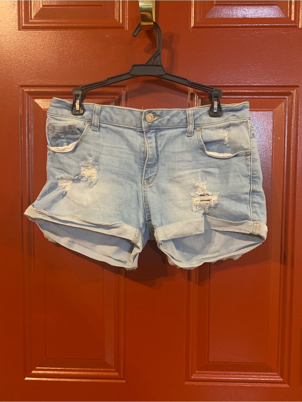 Light Wash Distressed Denim Shorts